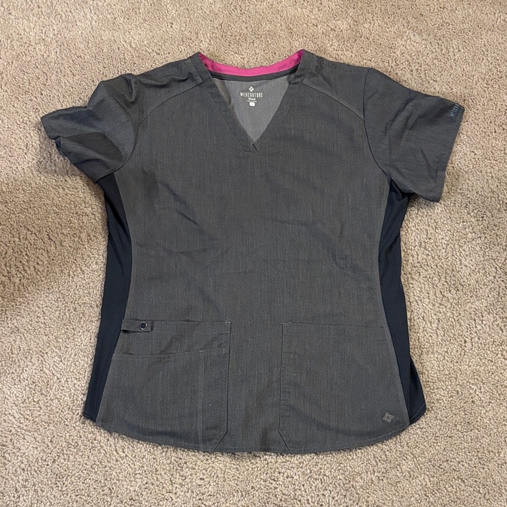 Charcoal and Black Short Sleeve Scrub Top